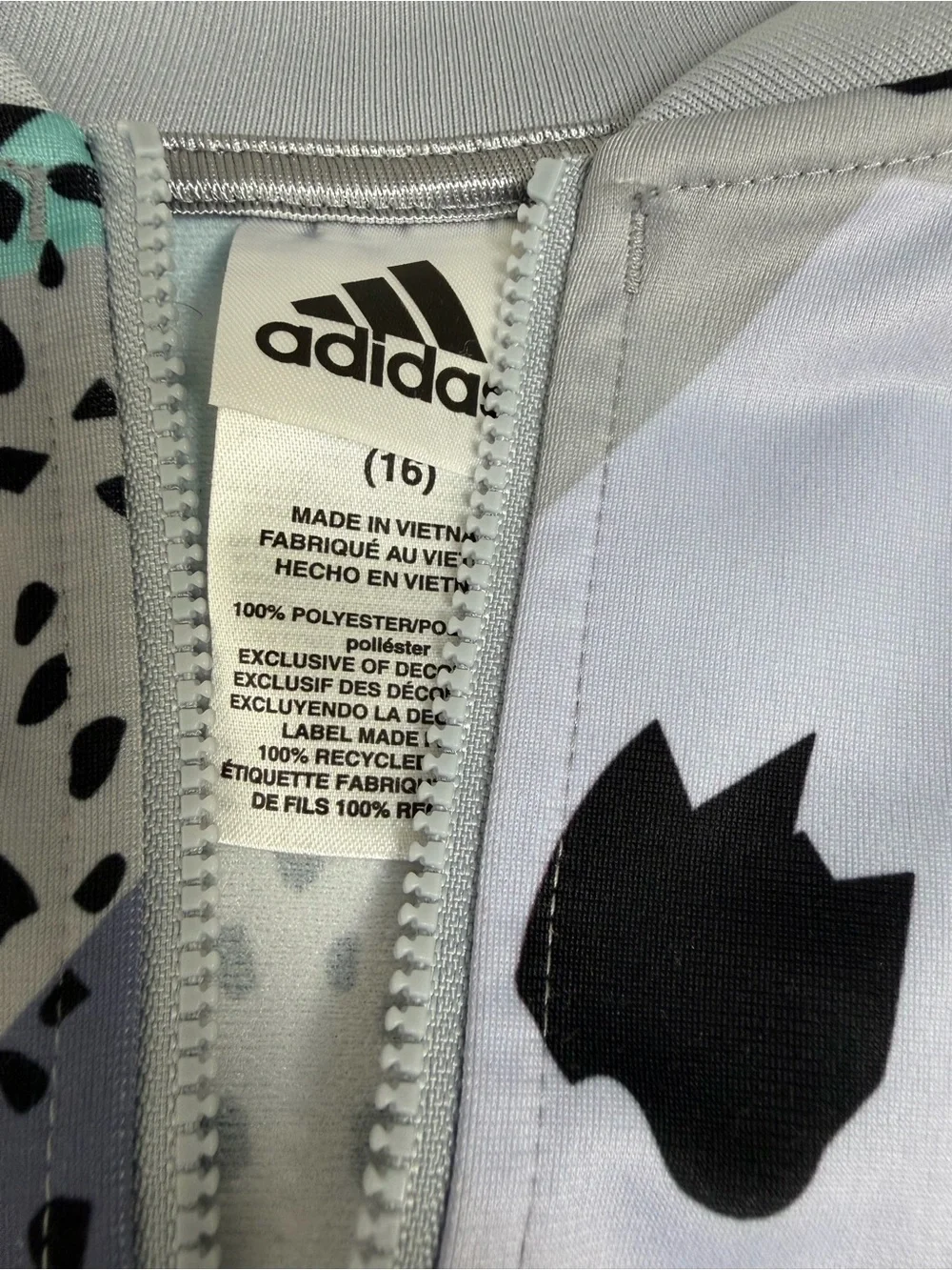 adidas Light Gray and Mint Abstract Girls Zip Jacket
